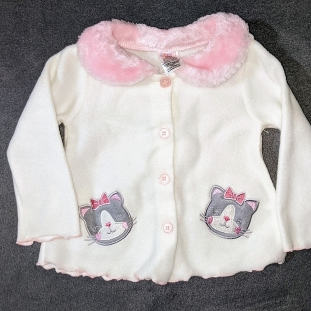 Baby Swiggles button down fuzzy sweater shirt with‎ cat face size 6-9 months